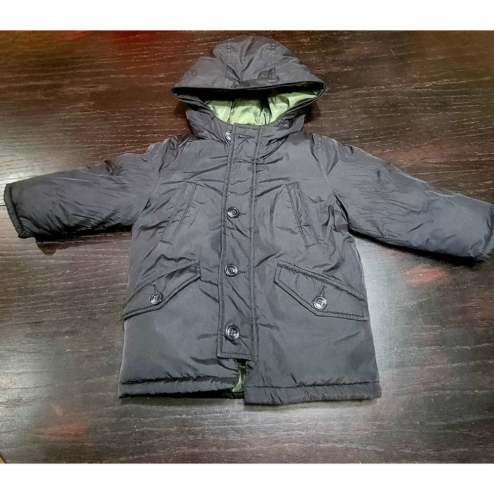 Baby Gap Boys 2T Black Puffer Coat Hooded Zipper And Button